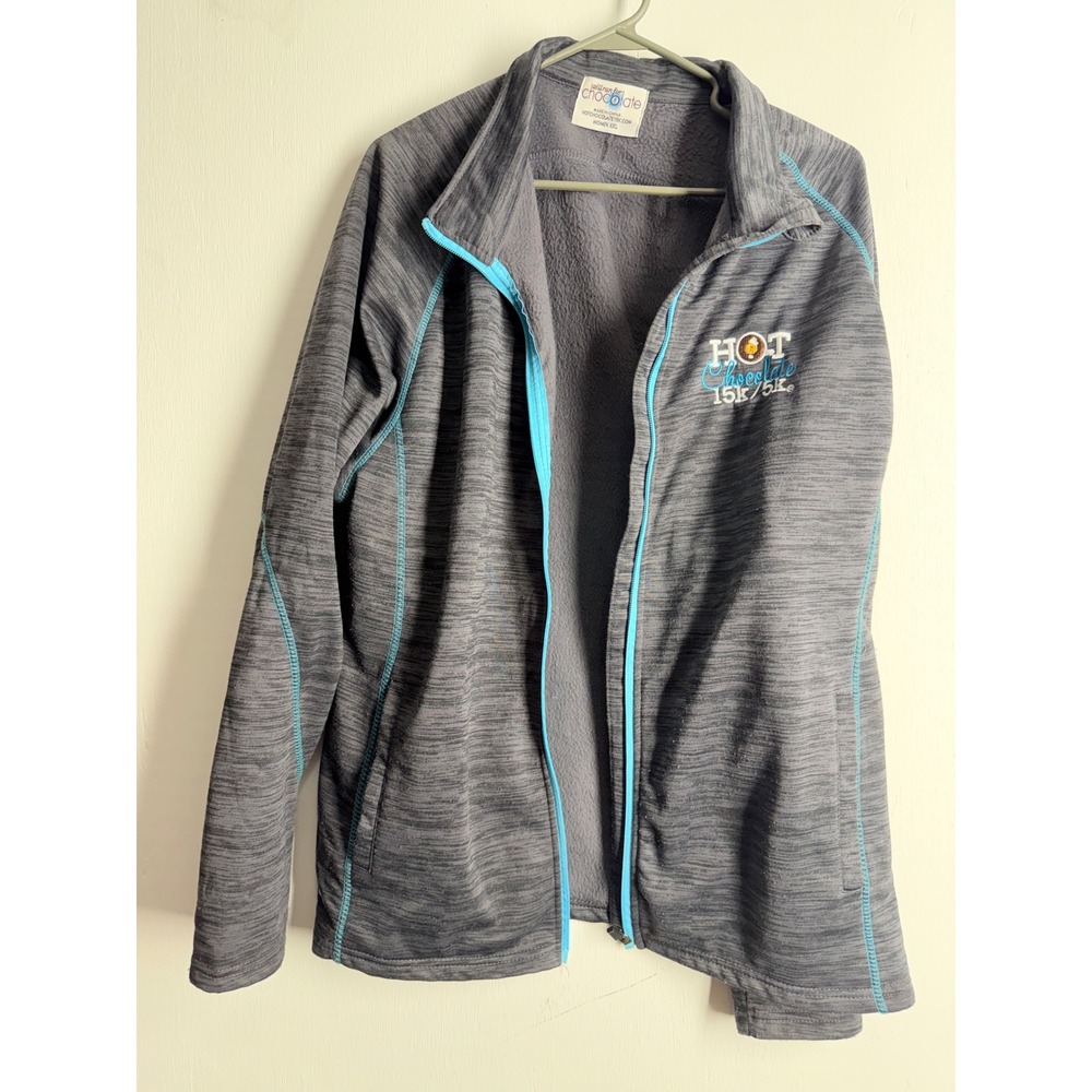 Hot Chocolate 15k 5k Race Jacket Womens XXL Gray Turquoise Full Zip Fleece Run